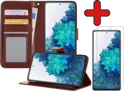 Hoesje - Met Screenprotector - Geschikt voor Samsung Galaxy S20 FE - Luxe Pasjeshouder - Flipcase - Bookcase Portemonee - Flip Case - Kunstleer Book Case - Book Cover - Walletcase - Portemonneehoes - Telefoonhoes - Bruin