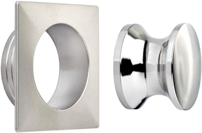 SOTECH Push-Lock duwknop Ø 23 mm rvs look incl. rozet vierkant voor 19 mm deurdikte, binnenknop geschikt voor espagnoletslot, opbouwslot