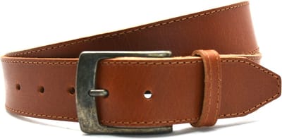 Leren Riem Heren Rondgestikt | 4 cm breed | Riemmaat: 95cm (totale lengte: 110cm) | 100% echt leer | Kleur: cognac | Nikkelvrije gesp