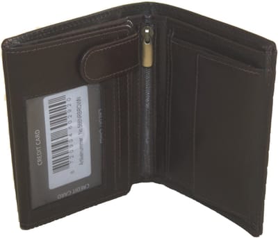 Oi donkere retro bruine lederen herenportemonnee / hoog model billfold met 2 grote zichtvakken / herenbeurs voor veel pasjes met lipje binnenin / anti skim / retro bruin leer / 566Brown NR
