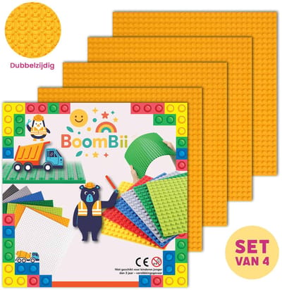 Dubbelzijdige bouwplaat geel - LEGO geschikt - set van 4 bouwplaten