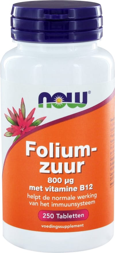 Now Foods - Foliumzuur 800 μg - Met Vitamine B12 - 250 Tabletten
