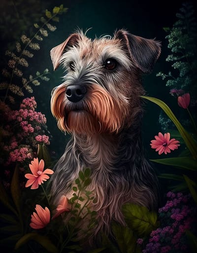 AI - Woondecoratie - Poster - Dieren - Hond - Bloemen en jungle - 39 - 30 x 40 cm