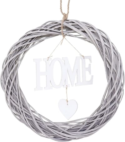 Deurkrans Home rond, decoratieve muurkrans, hout Ø 40cm MVG wit-grijs