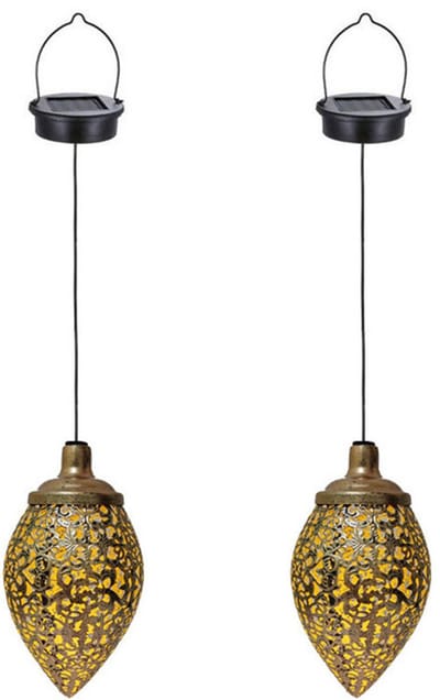 2-delige hangende solarlantaarn - solar tuinverlichting - solar buitenlamp - Decoratieve tuinverlichting - Hangende terraslamp - Smeedijzer/PP - Antiek brons