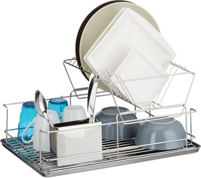 afdruiprek - ca. 23,5 x 48 x 32 cm - rvs - bestekhouder - robuust - zilver