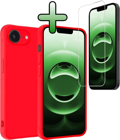 Hoesje Met Screenprotector - Geschikt voor Apple iPhone 16e - Sterk & Shockproof - Back Cover - Siliconen Case - Telefoon Hoes - Rood