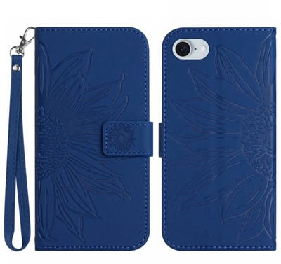 Coverup Hoesje - Geschikt voor iPhone 16e / 17e Hoesje - Coverup Zonnebloem Book Case met Koord - Blauw