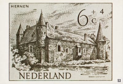 Briefkaart met afbeelding kasteel Hernen bij Bergharen postzegel