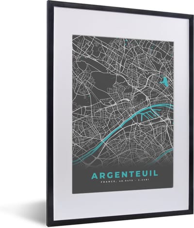 Fotolijst incl. Poster - Argenteuil - Frankrijk - Plattegrond - Stadskaart - Kaart - 30x40 cm - Posterlijst