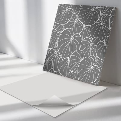 Wallfluent Vinyl Tegels - Bladeren in Een Delicaat Patroon Vinyl Vloer Tegels - 30 cm x 30 cm - Grijs PVC Tegels - 9 stuks - Vierkant PVC Tegels - Bloemen en Planten Plaktegels - Zelfklevende Vinyl Tegels - Plaktegels Keuken en Badkamer