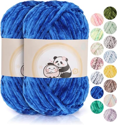 Zacht Chenille Garen voor Haken en Breien - Dik Velours Garen in Saffierblauw