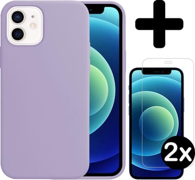 Hoesje - Met 2x Screenprotector - Geschikt voor Apple iPhone 12 - Sterk & Shockproof - Telefoon Hoes - Back Cover - Siliconen Case - Telefoonhoes - Lila