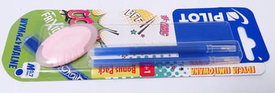 Pilot Frixion Blauwe Navulpen 0.7mm Set met Gum (2 stuks)