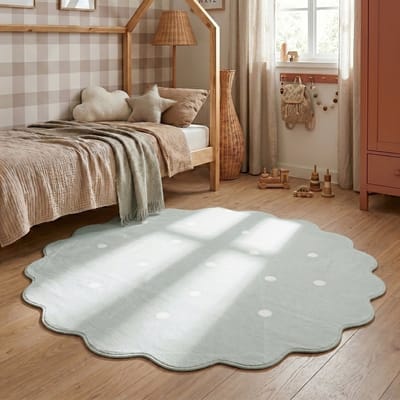 Little Olly Rond wasbaar vloerkleed - Cloudy Stippen Mint - Ø 120cm