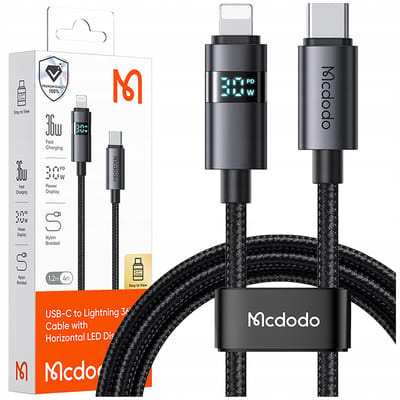 Data- en Oplaadkabel USB-C - Lightning McDodo CA-6570 Display, 36W, 1.2m, Zwart