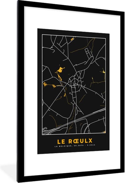 Fotolijst incl. Poster - Le Rœulx - Stadskaart - Goud - Kaart - Plattegrond - 80x120 cm - Posterlijst