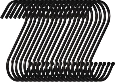 SnelShoppen - Set van 10 Zware S-Haakjes 9 cm, S-Vormige Haken, Grote Haken voor Keuken, Badkamer, Slaapkamer, Kantoor (Zwart)