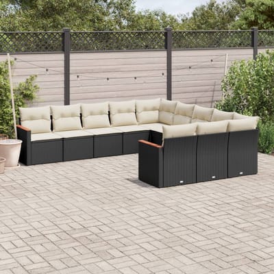 vidaXL - 11-delige - Loungeset - met - kussens - poly - rattan - zwart