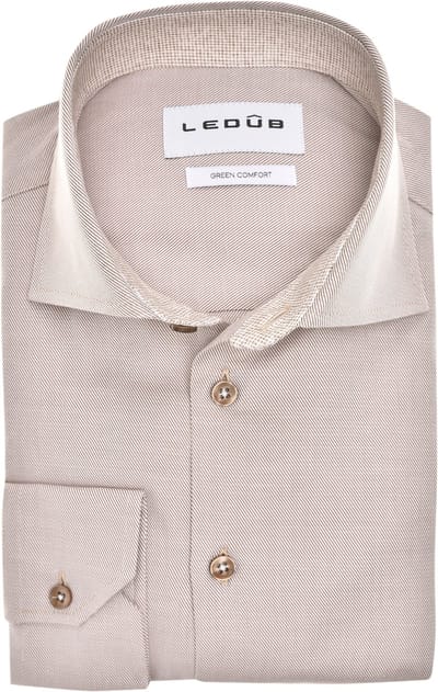 Ledub modern fit overhemd - mouwlengte 72 cm - twill - middenbruin - Strijkvriendelijk - Boordmaat: 41