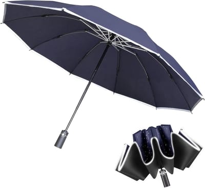 Winddichte Opvouwbare Reversible Paraplu met Automatische Open/Sluitfunctie, Lichtgewicht en Compact voor Auto, Rugzak of Aktetas met Reflecterende Strip en 10 Ribben