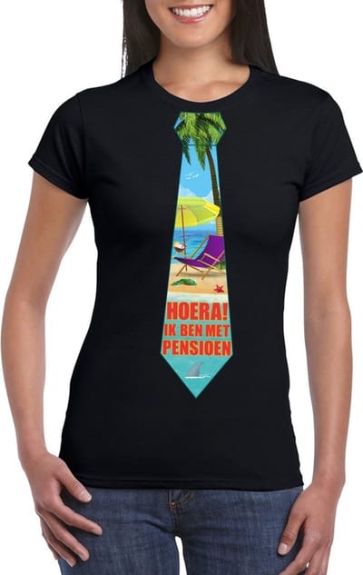 Pensioen t-shirt met stropdas dames zwart S