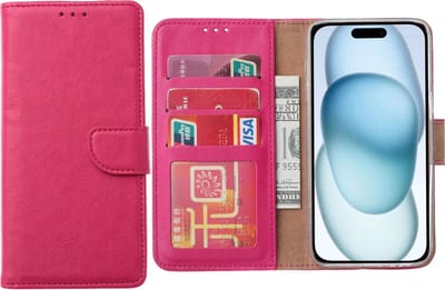 Hoesje Geschikt voor iPhone 15 Plus – Arara bookcase met pasjeshouder- Roze