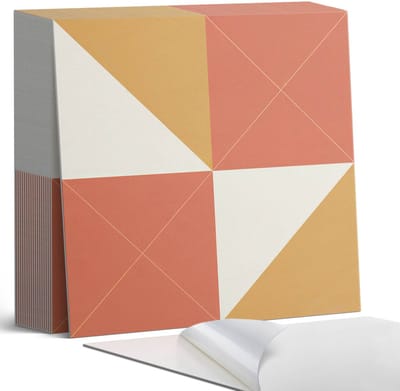 Coloray Plaktegels - Geometrie in warme tinten Zelfklevende Tegels - 20 cm x 20 cm - Oranje Plaktegels - 20 stuks - Vierkant PVC Tegels - Plaktegels Badkamer - Plaktegels Vloer - Vinyl Tegels - Wandtegel Zelfklevend