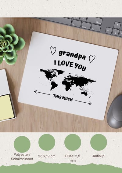 Akyol - grandpa i love you this much Muismat - Opa - geweldige opa - liefste opa - verjaardag - cadeau - kado - bedankje - geschenk - 23 bij 19 cm