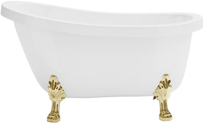 Vente-unique Vrijstaand retro bad met gouden leeuwenpoten - 200 L - 145 x 74 x 77 cm - Wit - NISOS II