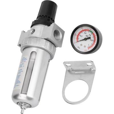 Filtre Régulateur avec Piège à Eau et Humidité pour Compresseur d'Air BSP 1 2 avec Raccord de Montage blanc