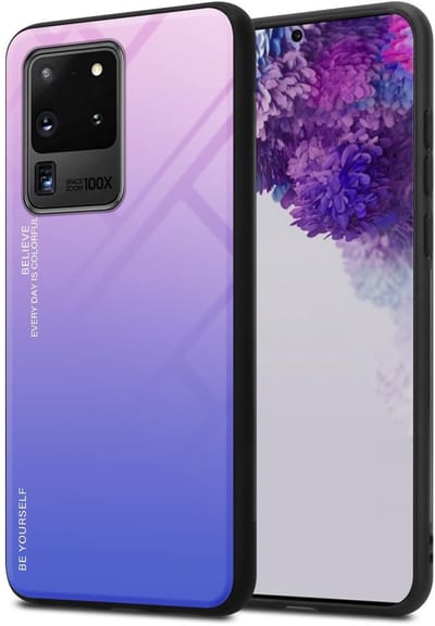 Cadorabo Hoesje geschikt voor Samsung Galaxy S20 ULTRA in ROZE - BLAUW - Tweekleurige beschermhoes van TPU-silicone Case Cover en achterzijde van gehard glas