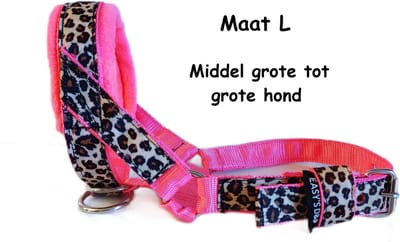 Hoofdhalster hond - Anti trek - Zwart - Gevoerd - Maat L - Neon roze - Panter print - Antitrek hoofdhalster hond - Hoofdhalster hond - Antitrek hond - Trainingshalsband