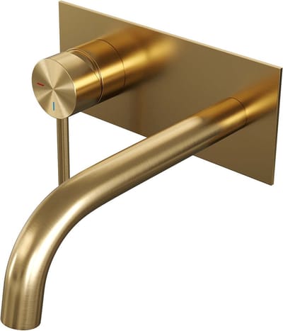 Brauer Gold Edition inbouw wastafelmengkraan met gebogen uitloop en afdekplaat model A2 goud geborsteld PVD