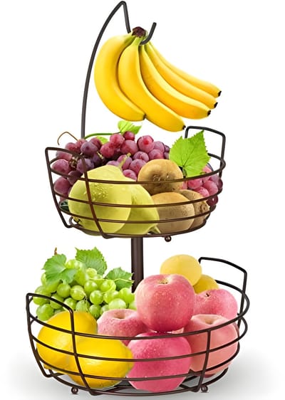 Dieren Fruitschaal Set - 2-delige Metalen Fruitmand met Bananenhaken - Brons - Ideaal voor Keuken, Eettafel of Woonkamer Decoratie