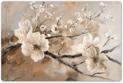 Placemats 45x30 cm - Placemat kunststof - 1 stuk - Bloemen - Natuur - Wit - Bloesem - Abstract - Borden onderleggers - Decoratie voor op tafel - Keuken tafeldecoratie accessoires - Vinyl onderlegger - Tafelversiering