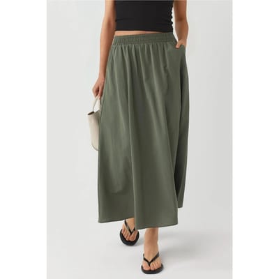 Elastische Taille Midi Rok met Zakken