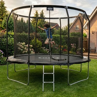 AXI Houston Trampoline - Ø 305 cm – Zwart – Met Ladder en Veiligheidsnet – Onground – Met Beschermrand – Buitenspeelgoed – Vanaf 6 jaar