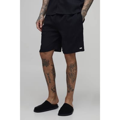 Lange Getextureerde Geplooide Shorts Met Ontspannen Pasvorm | Black | Size Small