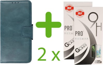 iPhone 12 Mine Hoesje - Portemonnee Telefoonhoesje + 2 x MF Gehard Tempered Glass - Kunstleer - Blauw
