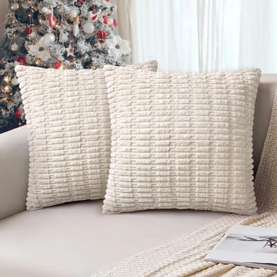Famanu - Set van 2 kussenslopen, corduroy kussenhoezen, 40 x 40 cm, corduroy, kerstdecoratie, moderne boho-decoratie, zachte sierkussenhoezen, kussens voor bank, stoel, slaapkamer, beige-B