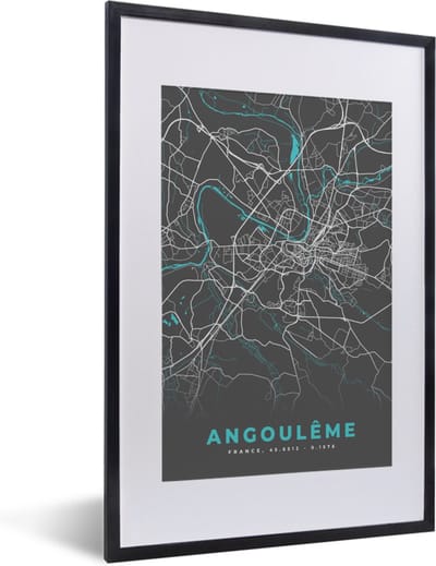 Fotolijst incl. Poster - Stadskaart - Plattegrond - Angoulême - Frankrijk - Kaart - 40x60 cm - Posterlijst