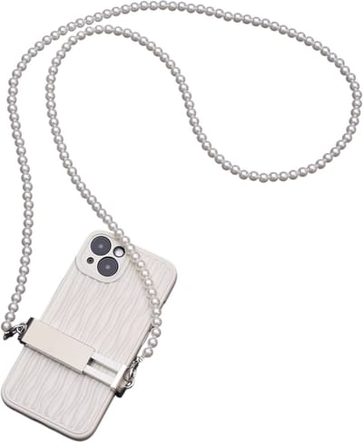 Chain Diagonal Cross Chain Phone Clip – Wit – Verstelbare Schouder- en Kruisband met Ketting voor Smartphone, Handsfree en Veilig Dagelijks Gebruik