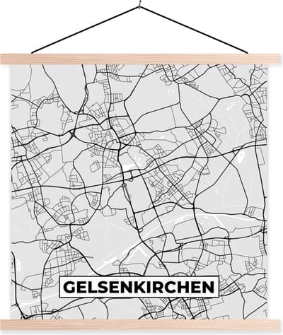 Posterhanger incl. Poster 40x40 cm - Schoolplaat - Duitsland - Stadskaart - Plattegrond - Gelsenkirchen - Kaart - Textielposter - Blanke latten - Stadskaart