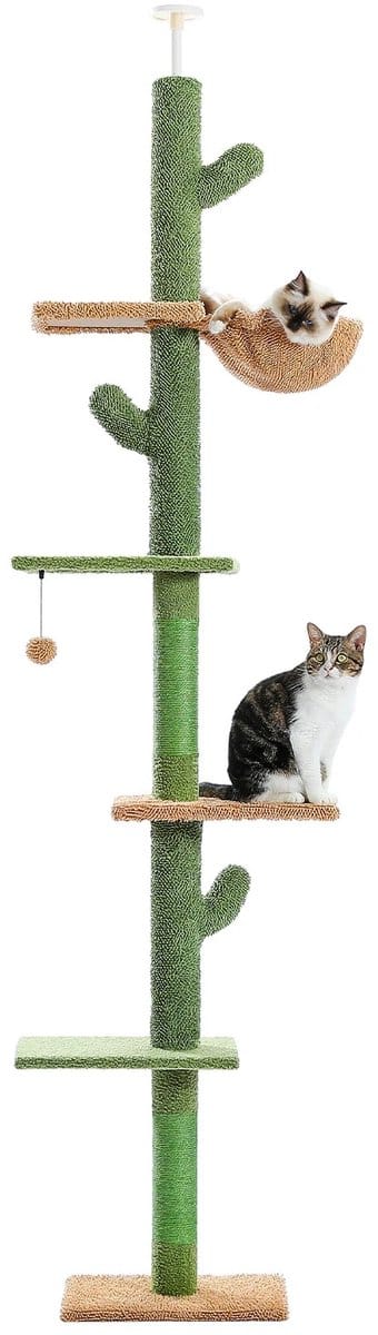 QUESTYR - Krabpaal - 229 CM - 5 Verdiepingen - Hangmat - Speelbal - Voor Alle Katten - Stevige Houten Basis