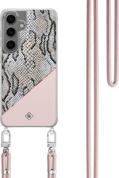 Casimoda® hoesje met koord - Geschikt voor Samsung S24 - Snake Print - Afneembaar koord - TPU/polycarbonaat - Roze
