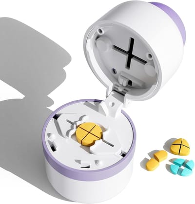 Pillensnijder - Verstelbare pillensleuf - Pillendoosje - Pillendispenser - Pillensplijter - Geschikt voor het snijden en bewaren van pillen - Paars