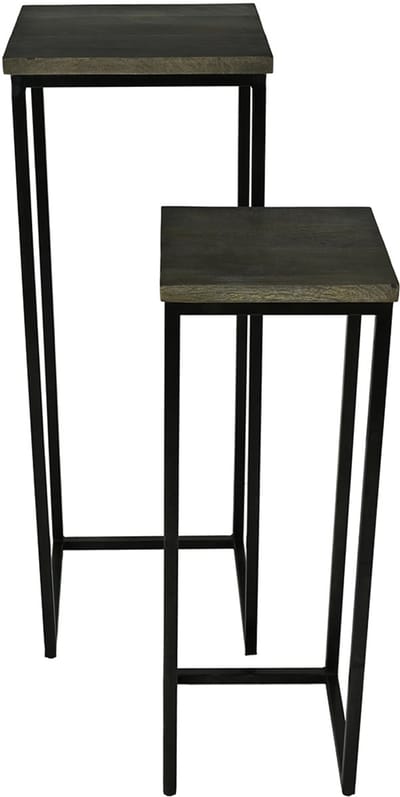 by Mooss - Zuil - Set van 2 - 38 x 38 x 104 cm - 30 x 30 x 84 cm - Industrieel - Hout - Metaal - Old Brown - Plantenstandaard - Bijzettafel