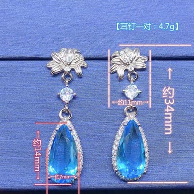 Solid S925 Zilveren Sterling Topaz Drop Earring Voor Vrouwen Fijne Aros De Plata De Ley 925 Mujer Orecchini Sieraden Granaat oorbellen blauw
