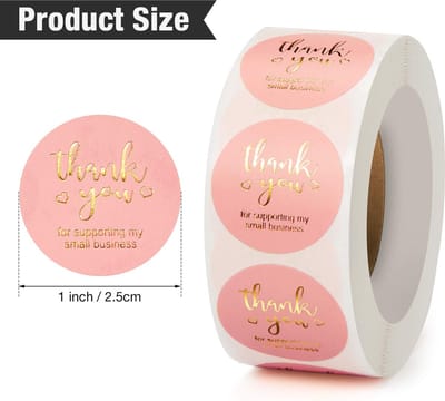 Thank you stickers- 500 stickers - 25 mm - Bedankt stickers - op rol - Thank you For Supporting My Small Business - roze/goud